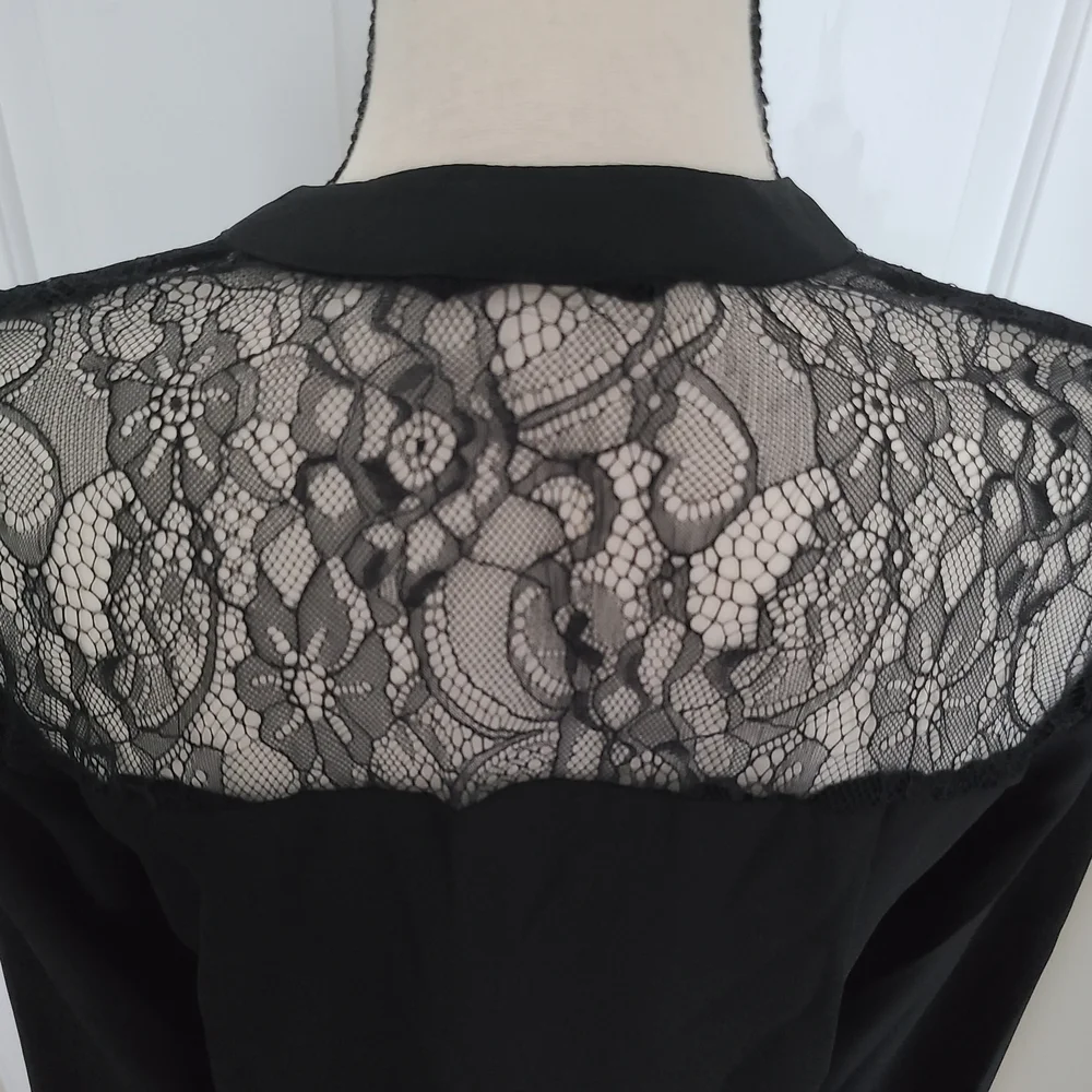NWOT Long Tall Sally Tall Black Lace Women's Button Down Blouse - Picture 6 of 8
